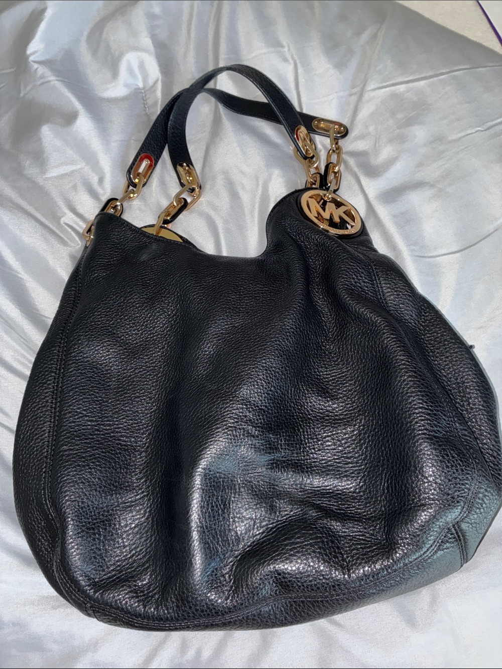 Michael Kors Black Pebbled Leather Shoulder Hobo with Gold Hardware - Picture 2 of 6